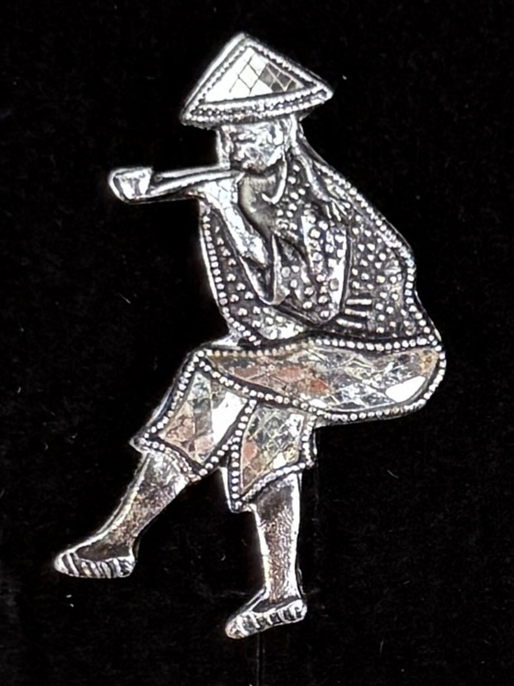 Vintage Japan Asian Farmer Brooch Silver Tone Figural Pin